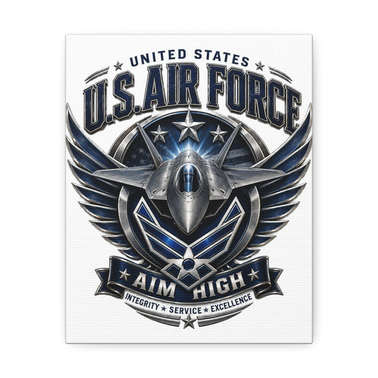 U.S. Air Force 'Aim High' Canvas – Military Jet Emblem Wall Art