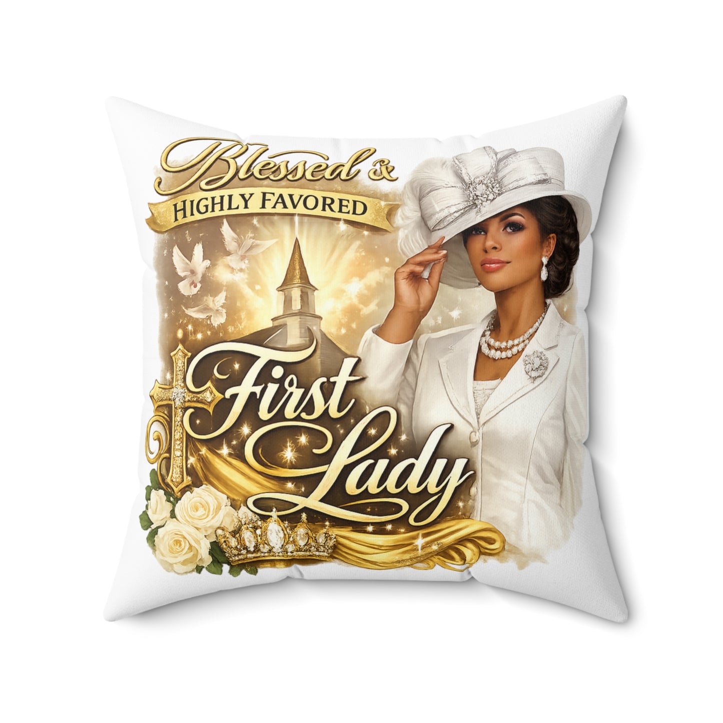 First Lady Decorative Pillow — "Blessed & Highly Favored" Church Home Decor