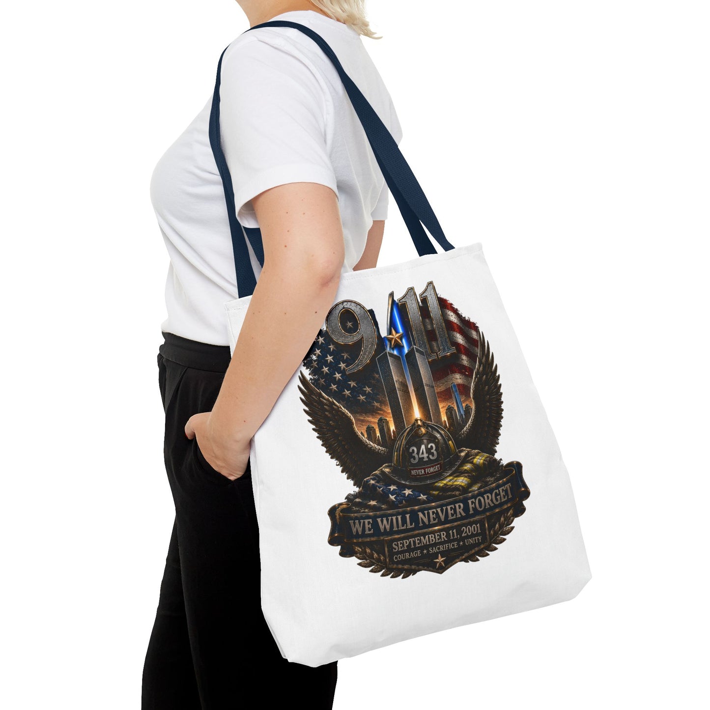 9/11 Memorial Tote Bag — "We Will Never Forget" Tribute Tote