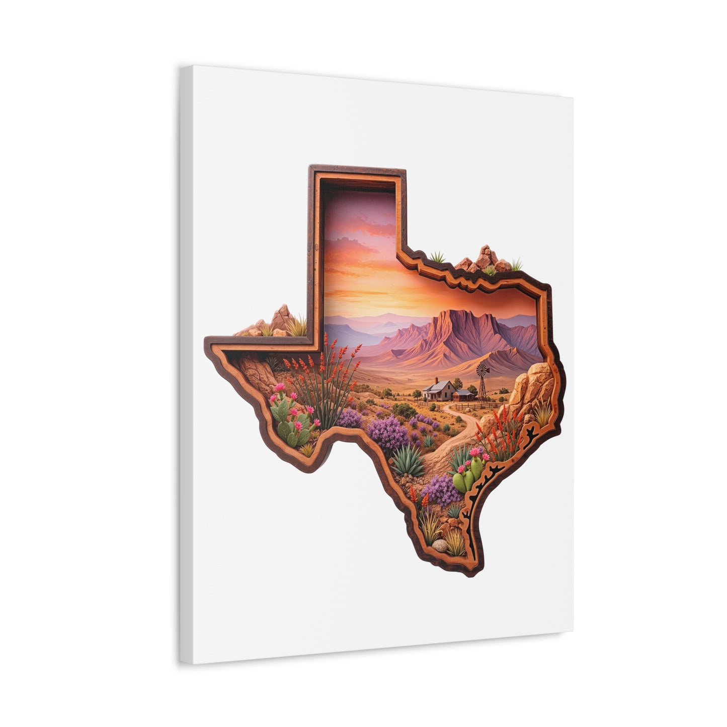 Texas Desert Landscape Stretched Canvas — Sunset State Silhouette Wall Art
