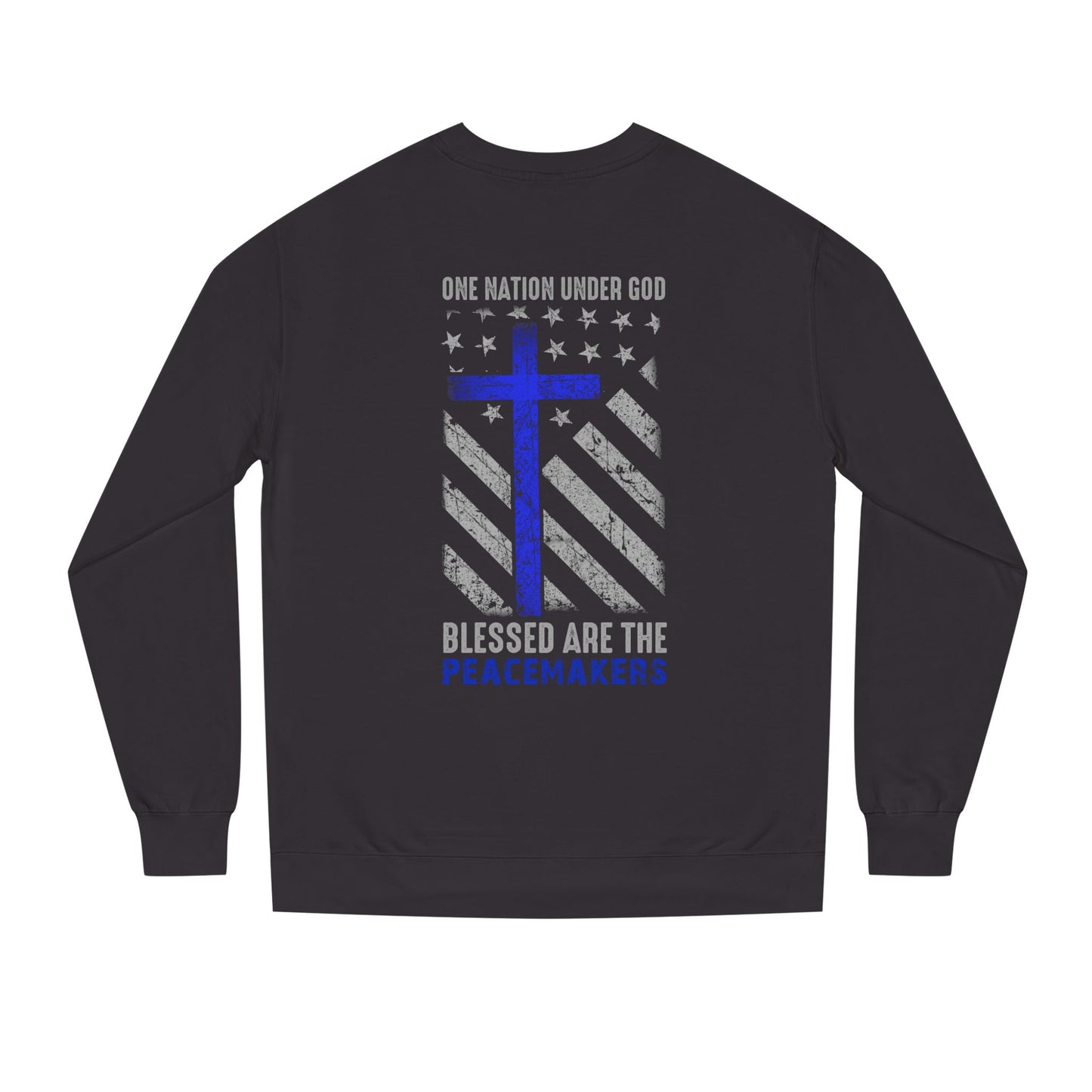 Blessed Are The Peacemakers Crewneck Sweatshirt — One Nation Under God Christian Flag Design