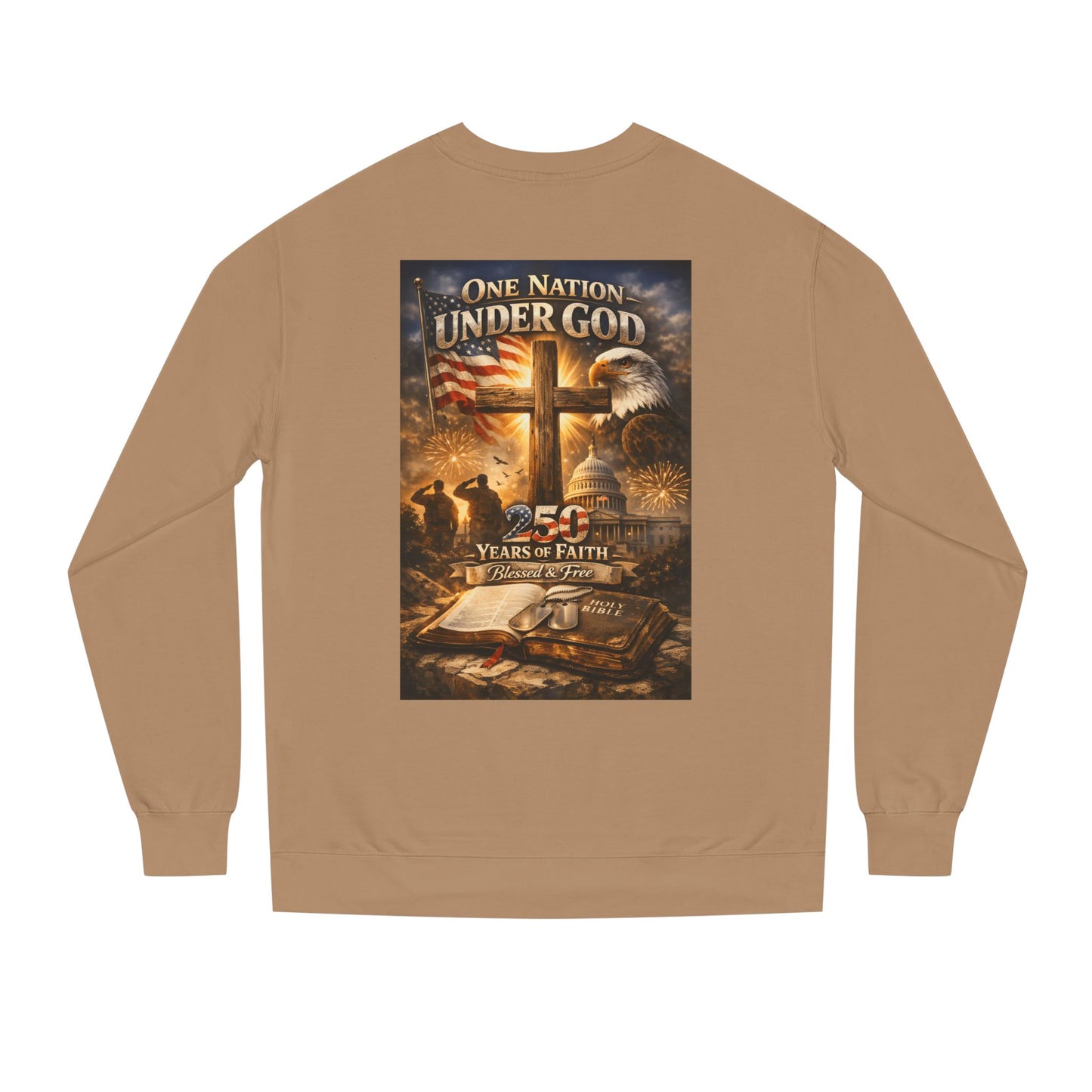 Patriotic Christian Sweatshirt — "One Nation Under God" 25 Years of Faith Crewneck