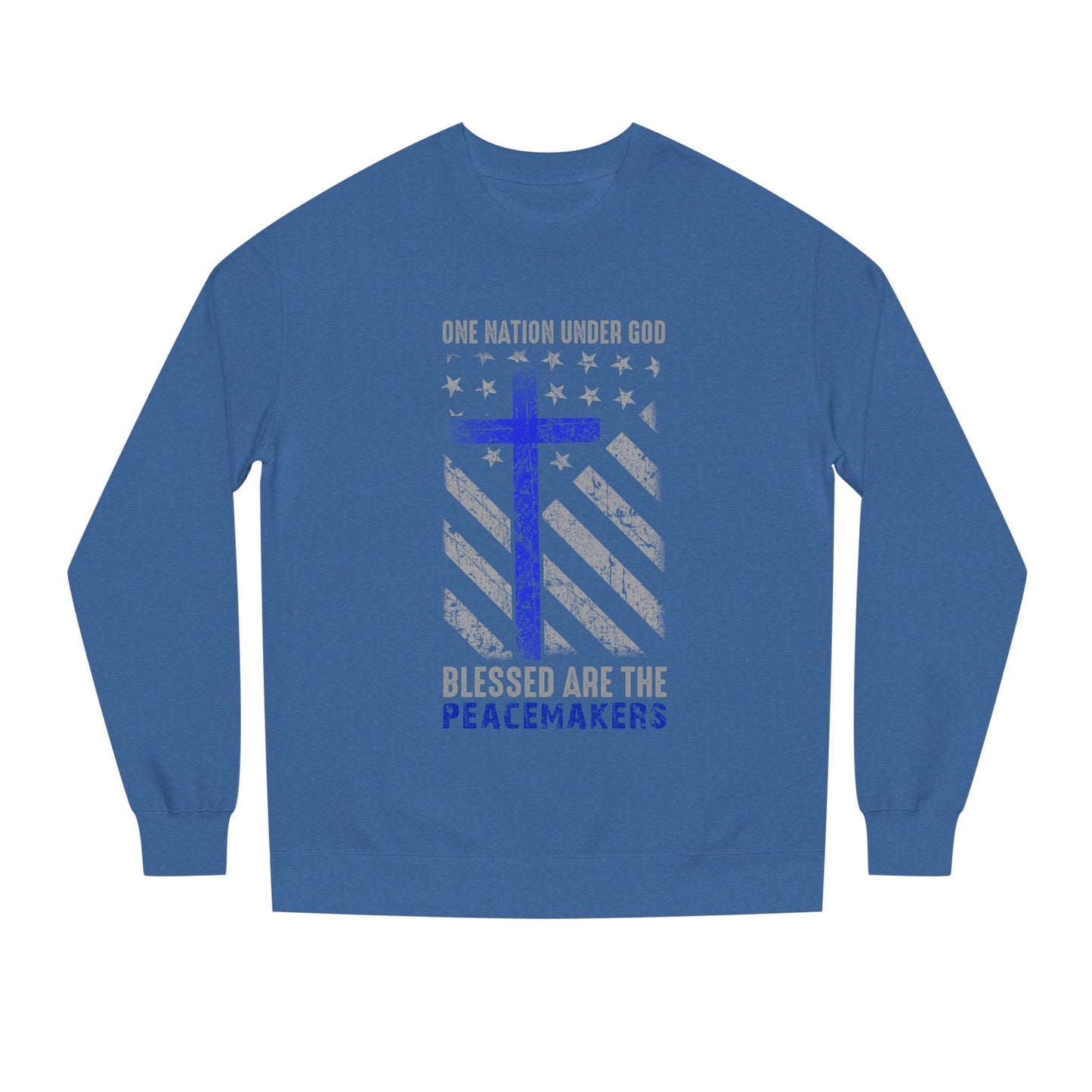 Blessed Are The Peacemakers Crewneck Sweatshirt — One Nation Under God Christian Flag Design