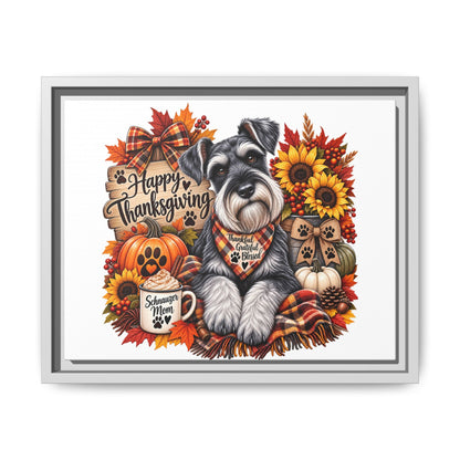 Happy Thanksgiving Schnauzer Framed Canvas — Autumn Dog Wall Art
