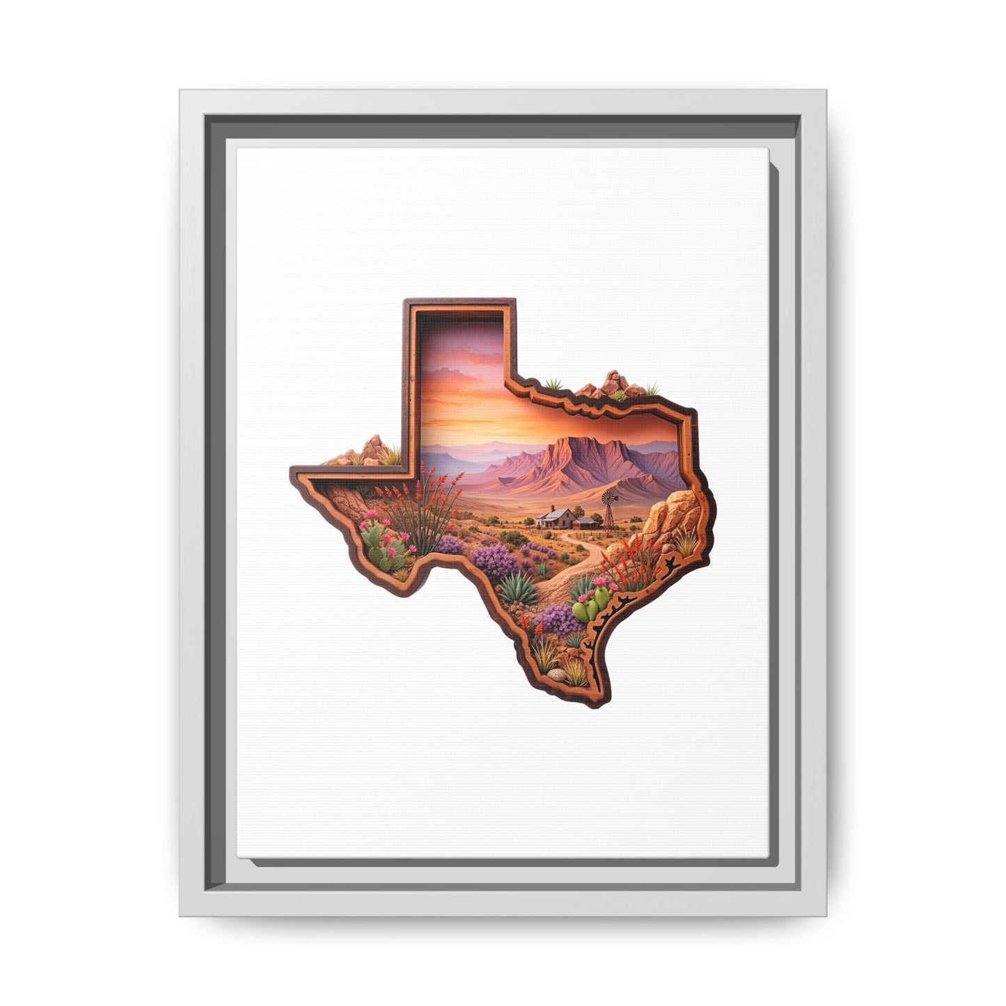 Framed Texas Landscape Matte Canvas — Desert Sunset State Art Print