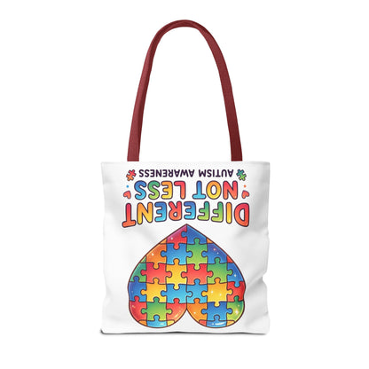 Autism Awareness Tote Bag — "Different Not Less" Puzzle Heart