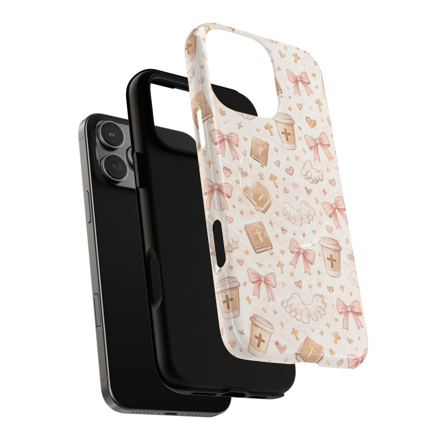 Christian Pattern Phone Case — Cute Cross, Bible & Dove Tough Magnetic Case