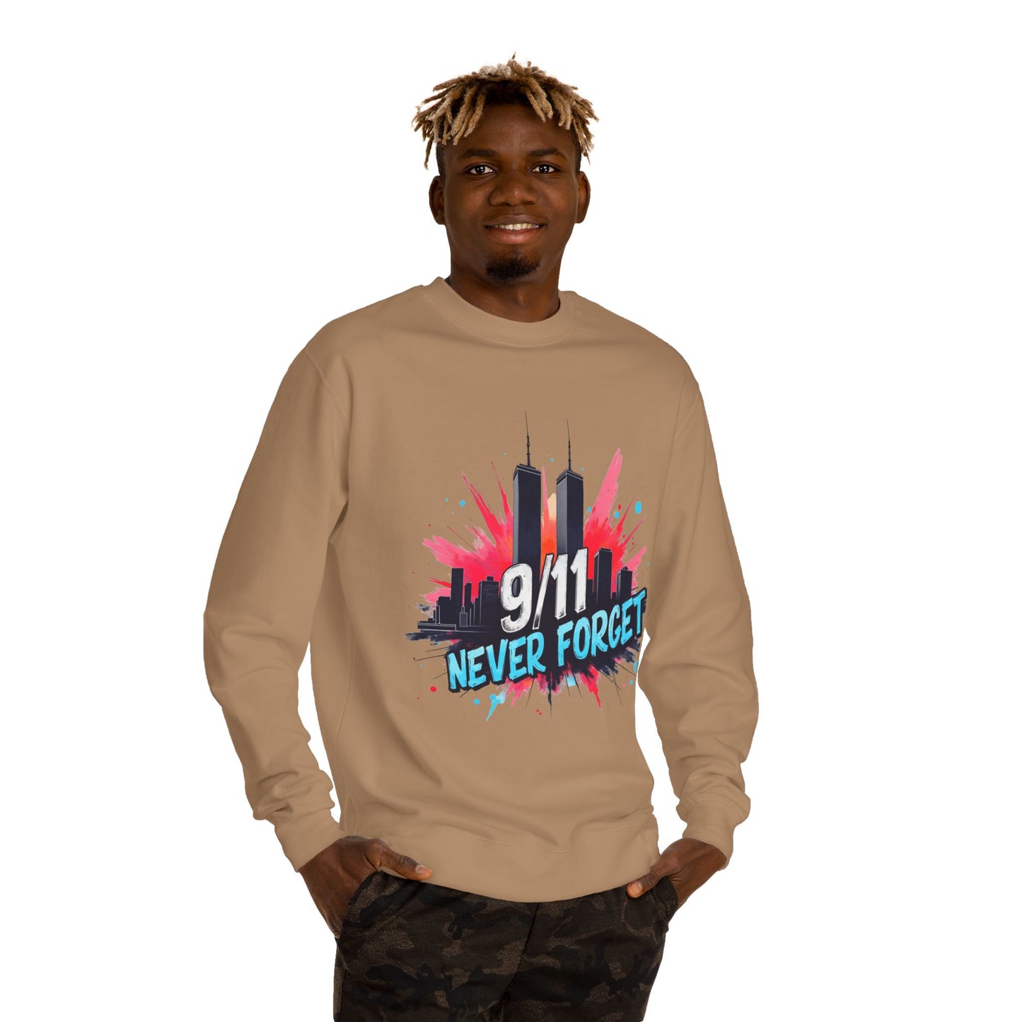 9/11 Never Forget Sweatshirt - Tribute Crewneck with Twin Towers Graphic