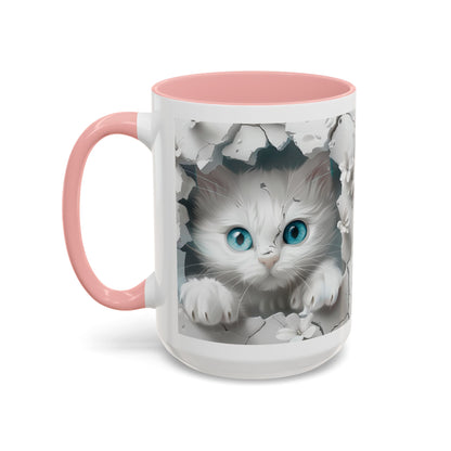 Cute Blue-Eyed Kitten Accent Coffee Mug – Floral Peekaboo Cat Design (11/15 oz)
