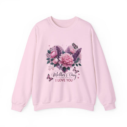 Mother's Day Floral Crewneck Sweatshirt — “Mother's Day I Love You” Heart Design