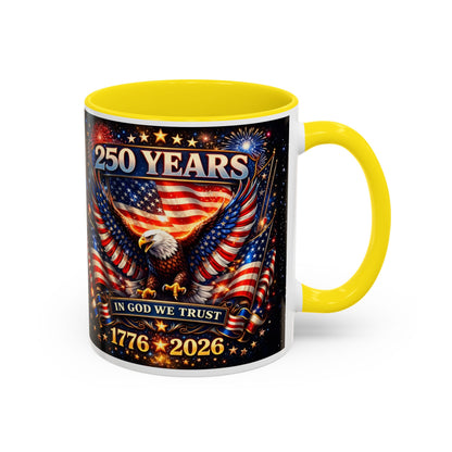 250 Years Patriotic Coffee Mug — In God We Trust 1776–2026