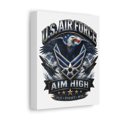 U.S. Air Force Aim High Stretched Canvas – Patriotic Eagle Military Wall Art