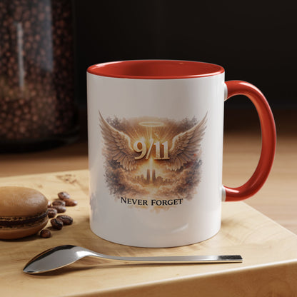 9/11 Never Forget Accent Coffee Mug — Memorial Tribute Ceramic Mug