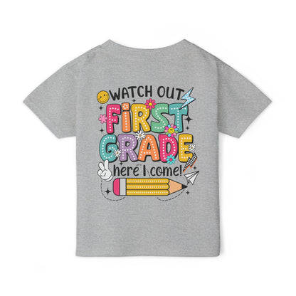 First Grade Toddler T‑Shirt – "Watch Out First Grade Here I Come!" Back‑To‑School Tee