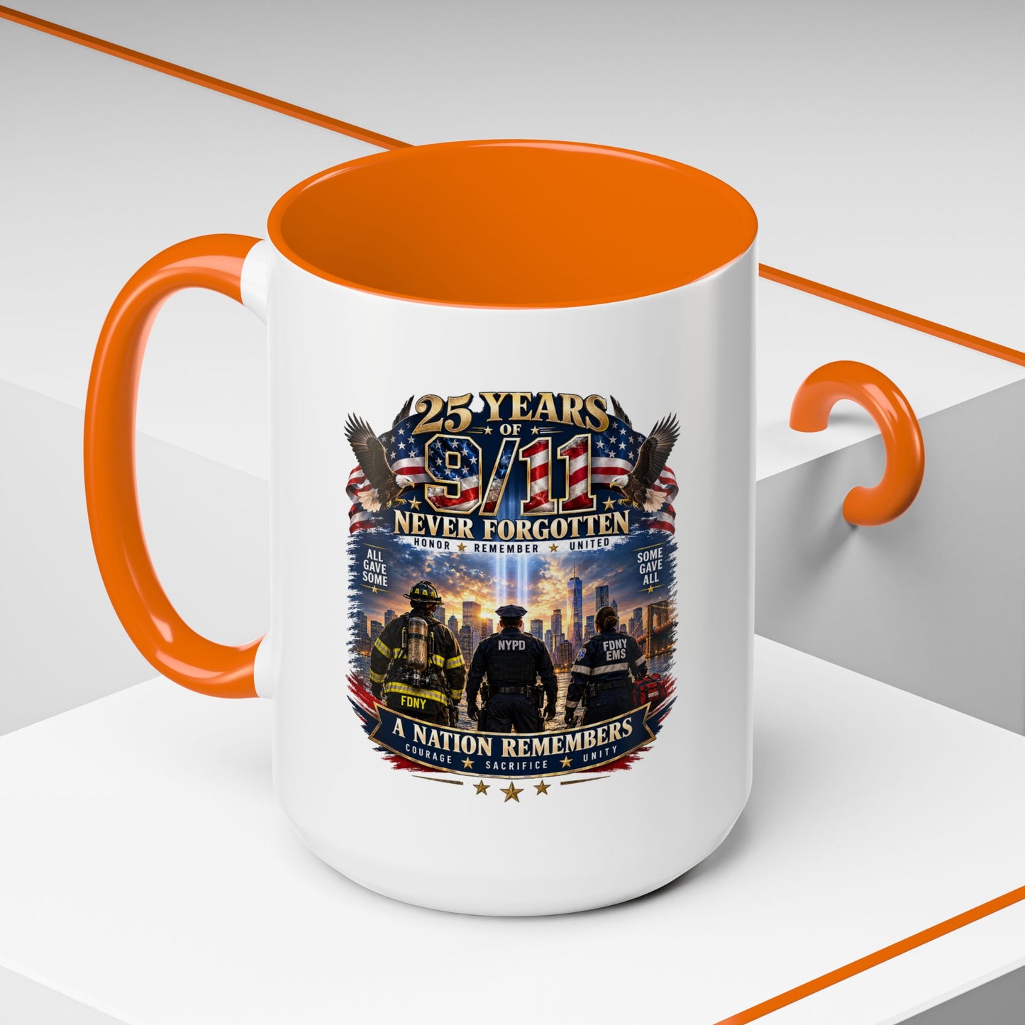 11oz/15oz Coffee Mug — 25 Years of 9/11 Never Forgotten Memorial Design