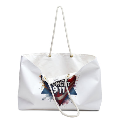 Never Forget 9/11 Patriotic Weekender Bag — American Flag Heart Memorial Travel Tote