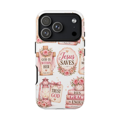 Faith Phone Case — 'Jesus Saves' Floral Christian Scripture iPhone Case