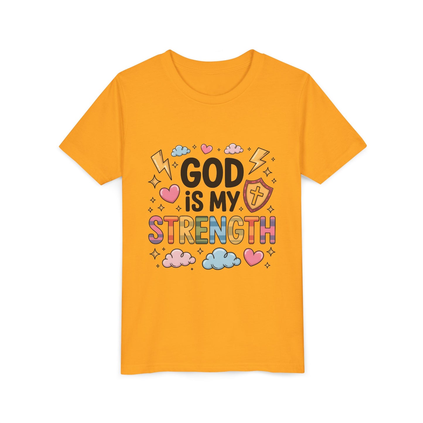 God Is My Strength Youth Tee — Cute Faith-Based Kids T-Shirt