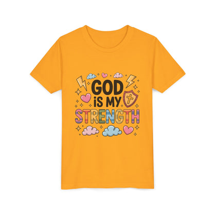 God Is My Strength Youth Tee — Cute Faith-Based Kids T-Shirt