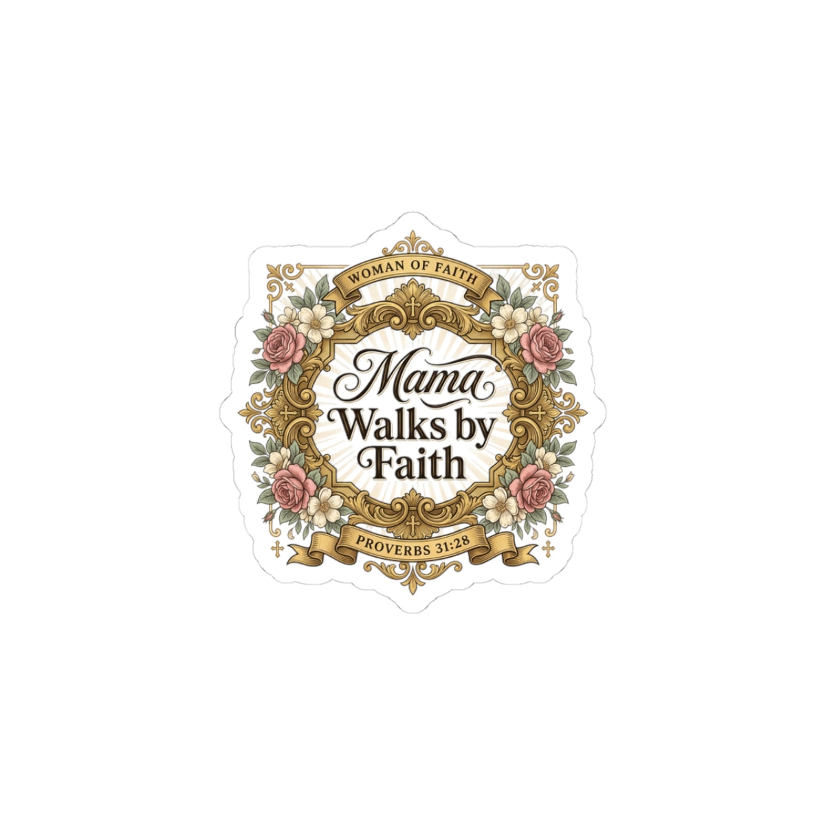 Mama Walks by Faith Sticker | minimalist mom life, cool mom streetwear