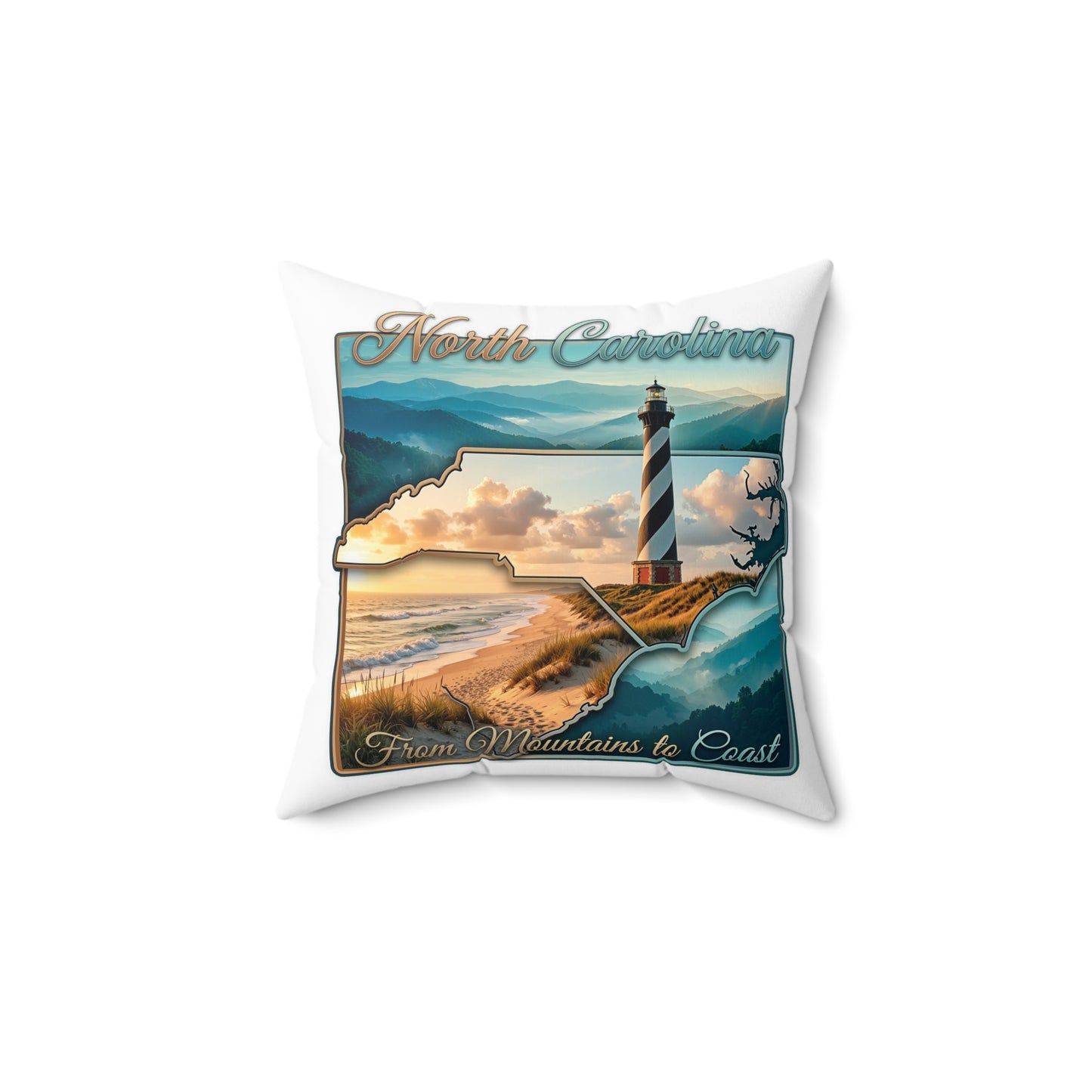 North Carolina Lighthouse Coastal Pillow — From Mountains to Coast Decorative Throw Pillow