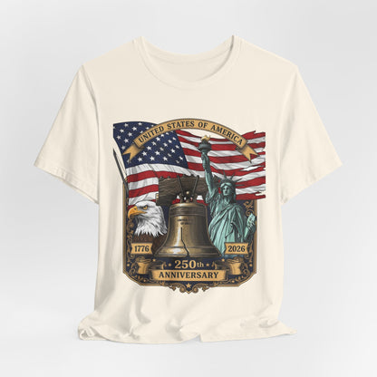 Patriotic 250th Anniversary T-Shirt - Liberty Bell, Bald Eagle & Statue of Liberty