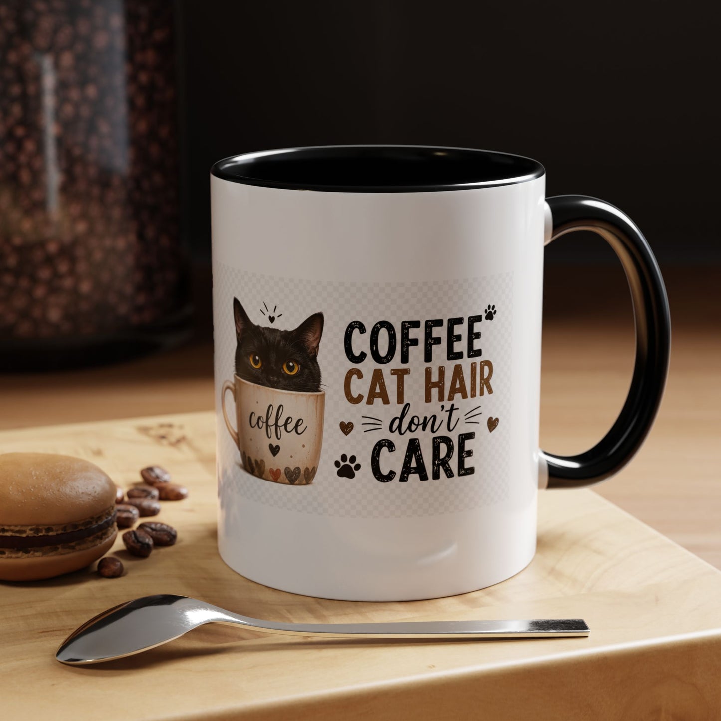 Coffee & Cat Hair Mug — "Coffee, Cat Hair, Don't Care" Accent Ceramic Coffee Mug (11/15oz)