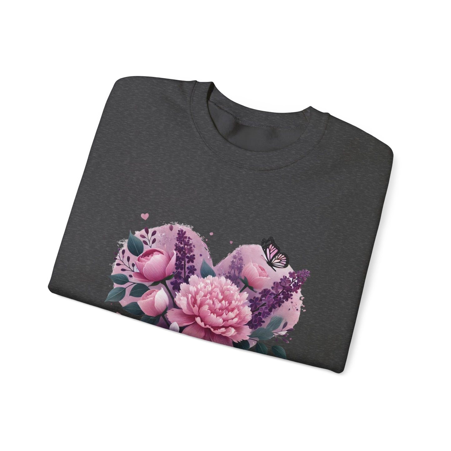 Mother's Day Floral Crewneck Sweatshirt — “Mother's Day I Love You” Heart Design