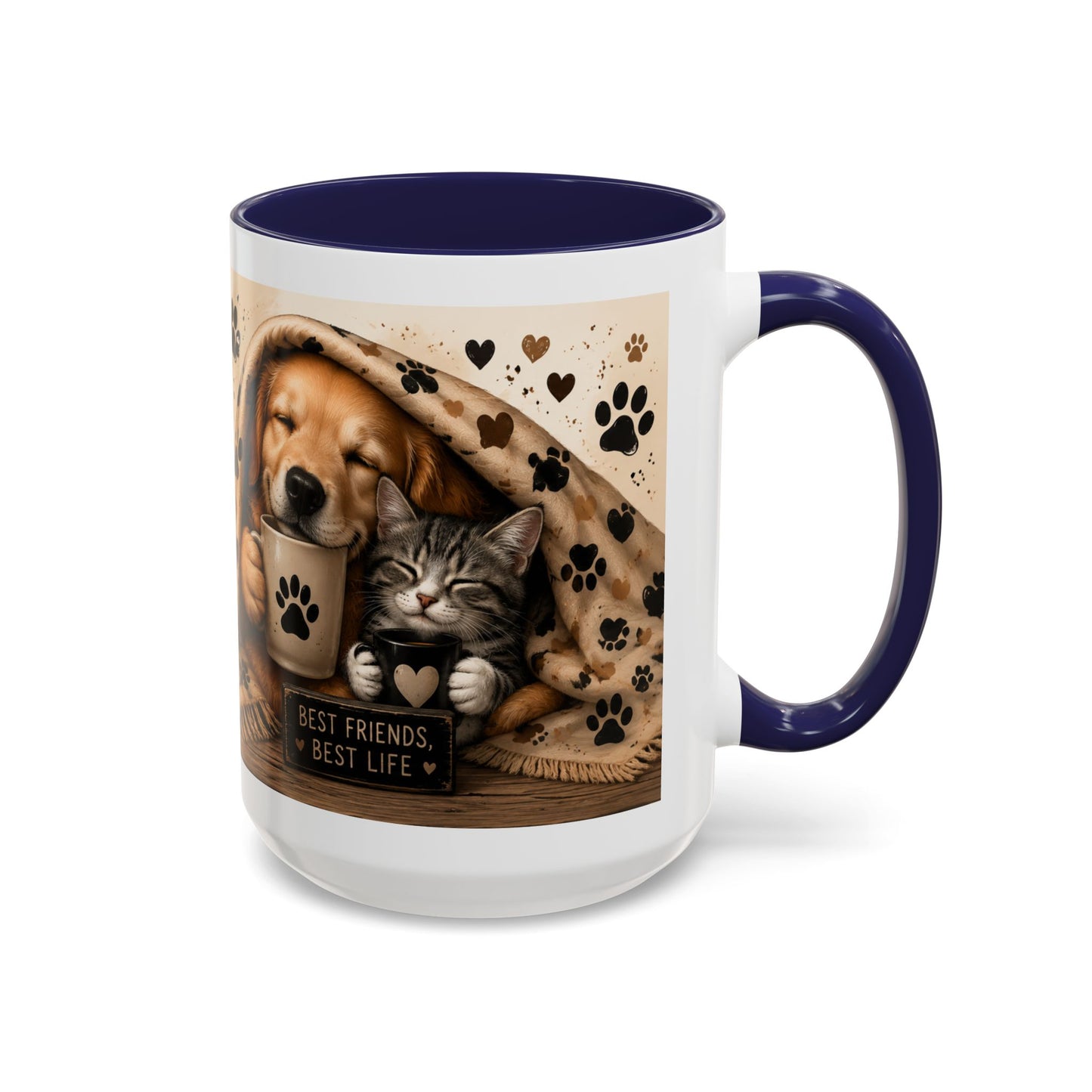 Dog and Cat Coffee Mug – "Best Friends, Best Life" Accent Tea Cup (11/15oz)