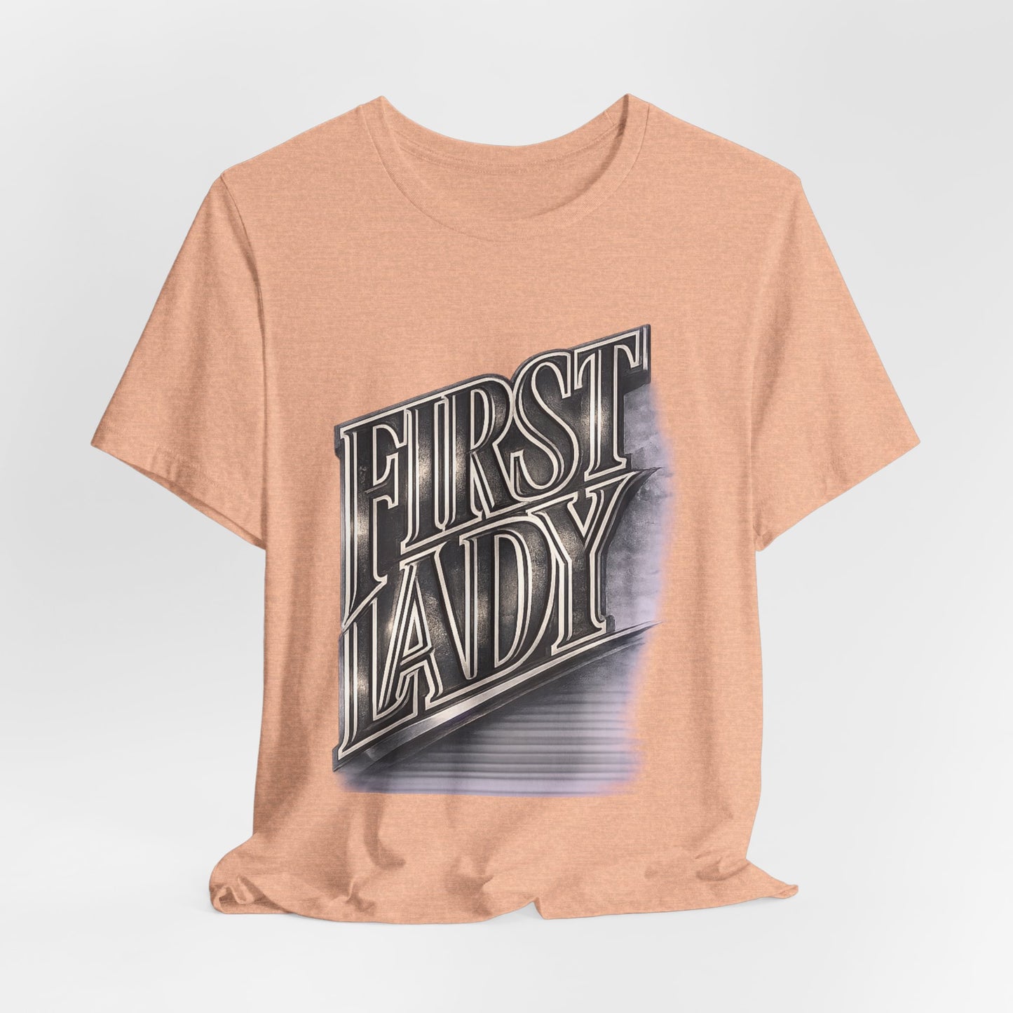 First Lady Graphic Tee — Retro Metallic Script Short Sleeve Shirt