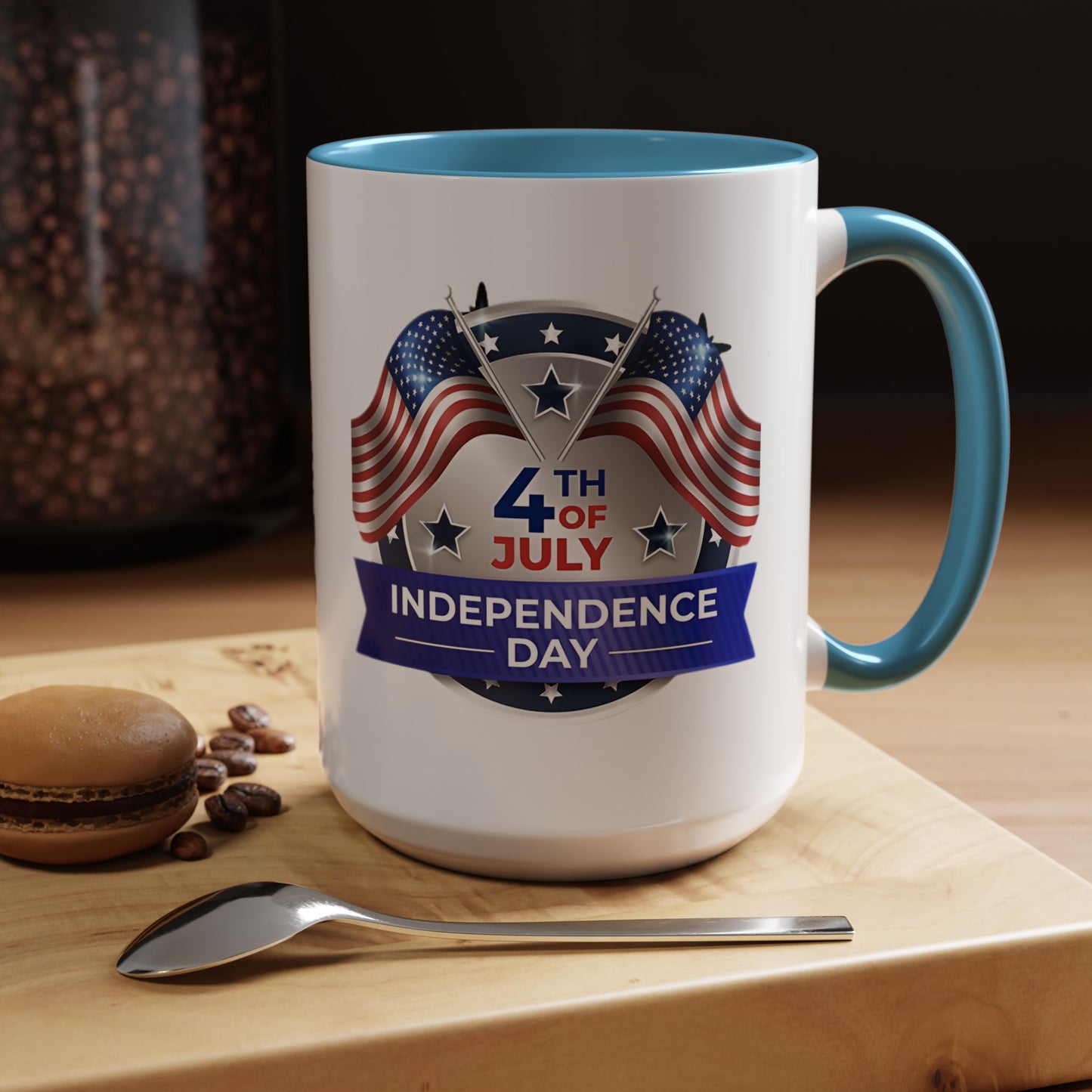 4th of July Independence Day Coffee Mug - Patriotic American Flag Accent