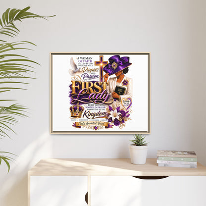 First Lady Faith Wall Art — Framed Matte Canvas (Purple & Gold)