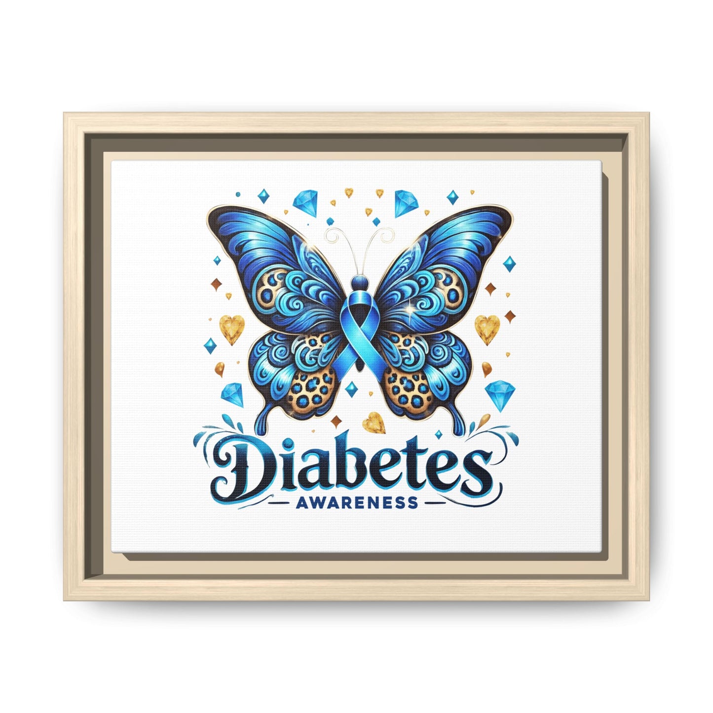 Diabetes Awareness Blue Ribbon Butterfly Matte Framed Canvas