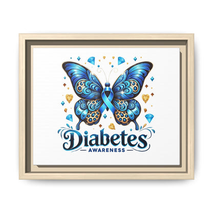 Diabetes Awareness Blue Ribbon Butterfly Matte Framed Canvas
