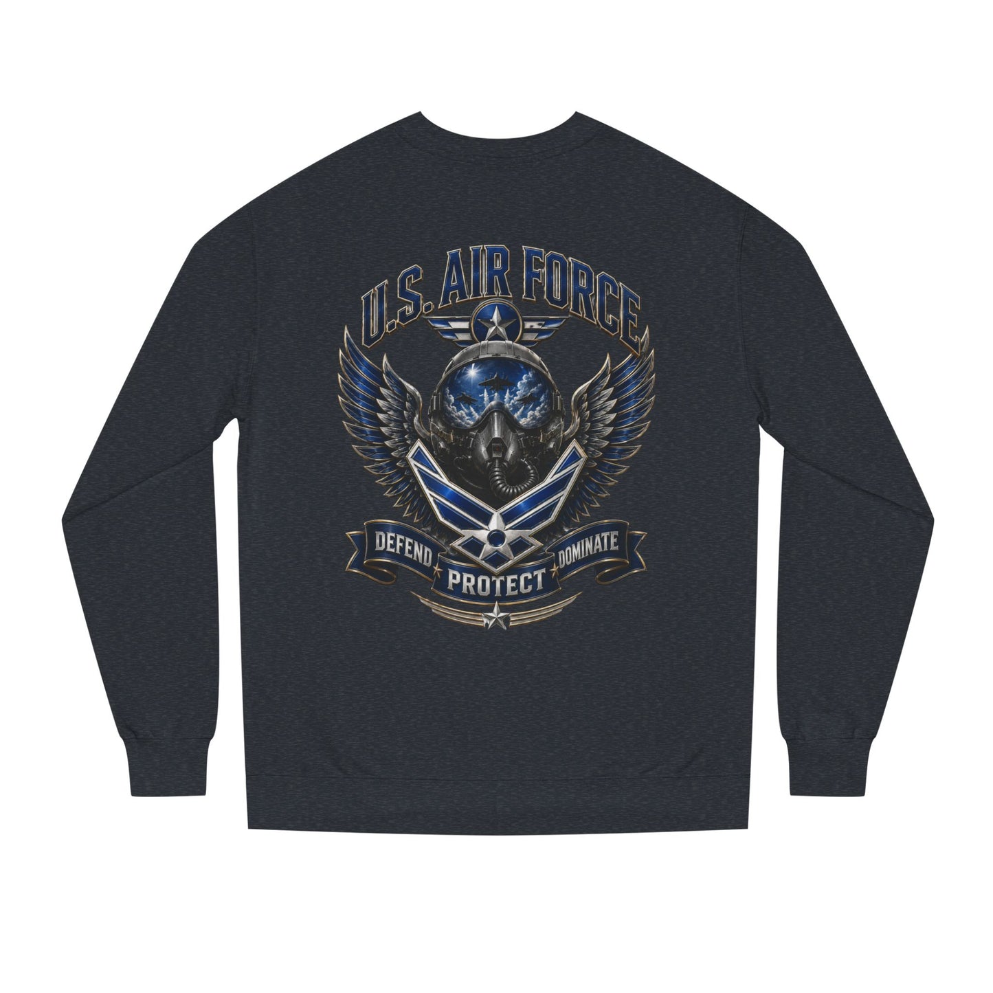 U.S. Air Force Skull Crewneck Sweatshirt — Defend Protect Dominate Tactical Pullover