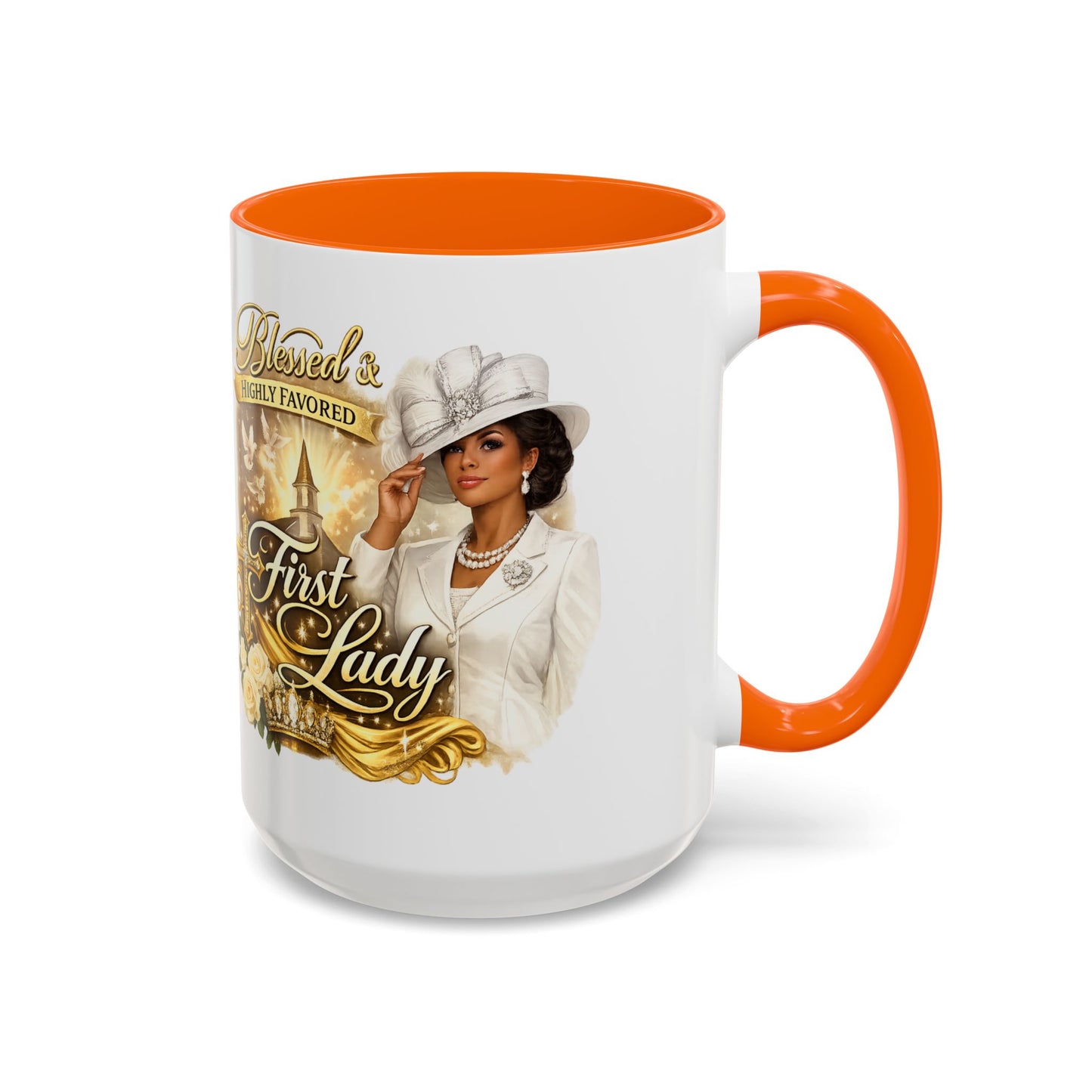 First Lady Inspirational Coffee Mug — "Blessed & Highly Favored" Accent Ceramic Mug