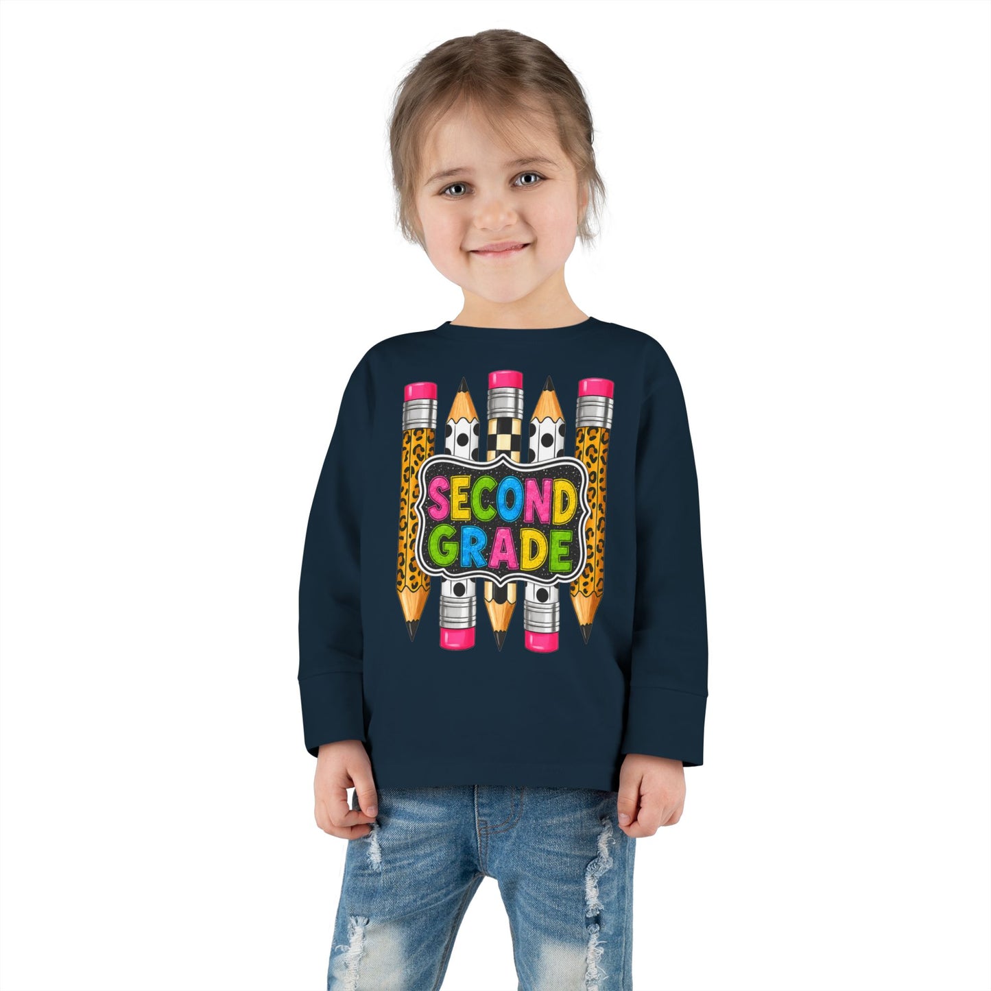 Second Grade Toddler Long Sleeve Tee – Colorful Pencil Back to School Shirt