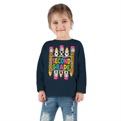 Second Grade Toddler Long Sleeve Tee – Colorful Pencil Back to School Shirt