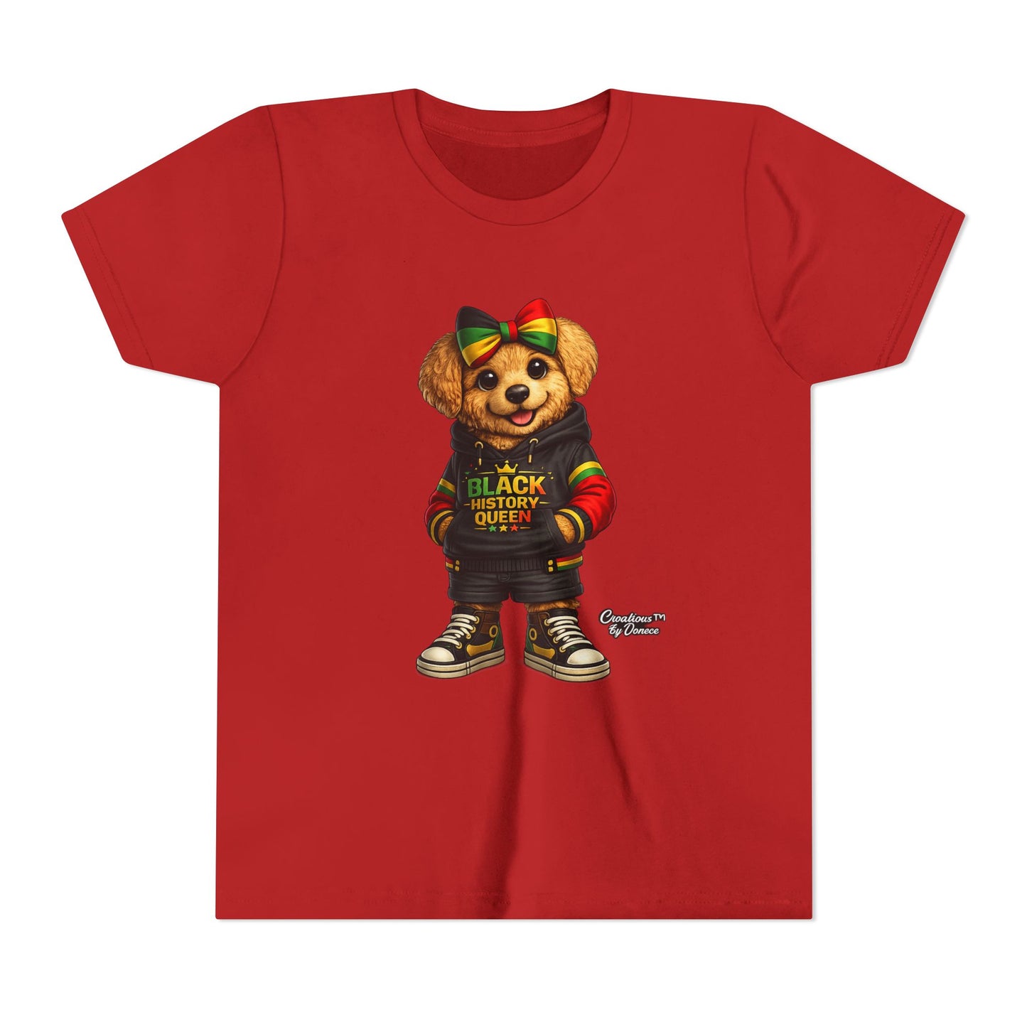 Youth Tee — Black History Queen Bear Graphic T-Shirt