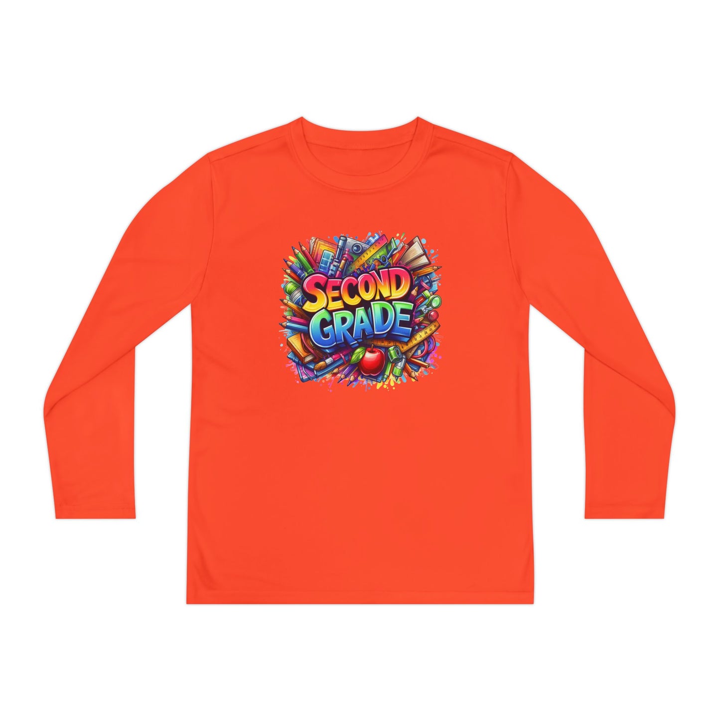 Second Grade Youth Long Sleeve Tee — Colorful School Supplies Back-to-School Shirt