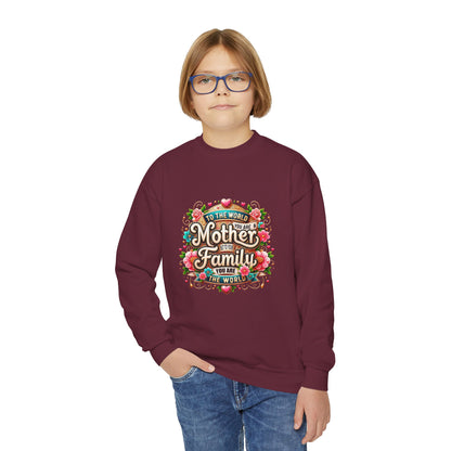 Youth Sweatshirt - "Mother & Family" Floral Quote Crewneck