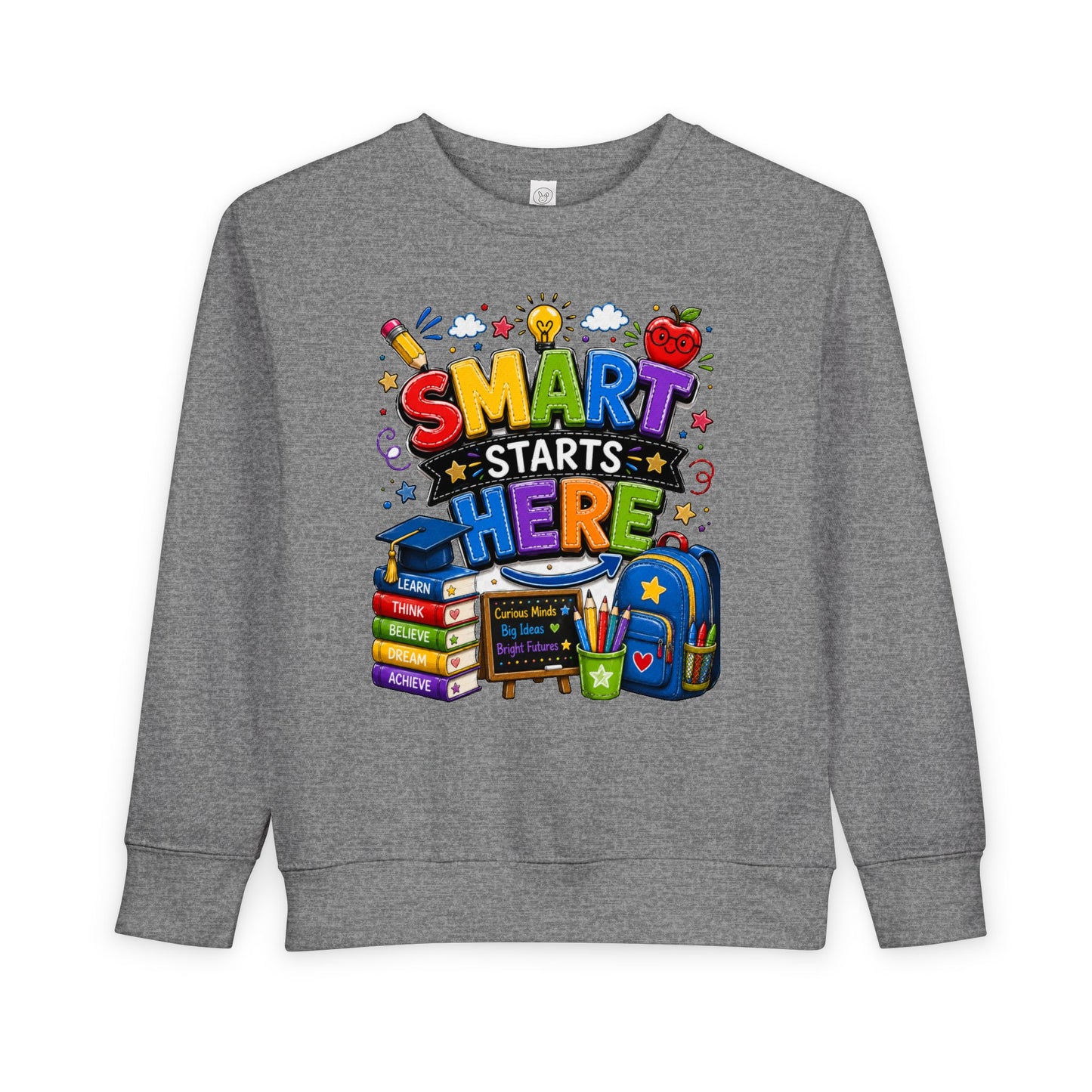 Toddler Sweatshirt — "Smart Starts Here" Back-to-School Kids Crewneck