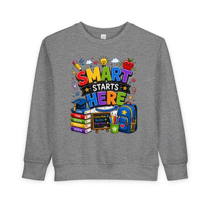 Toddler Sweatshirt — "Smart Starts Here" Back-to-School Kids Crewneck