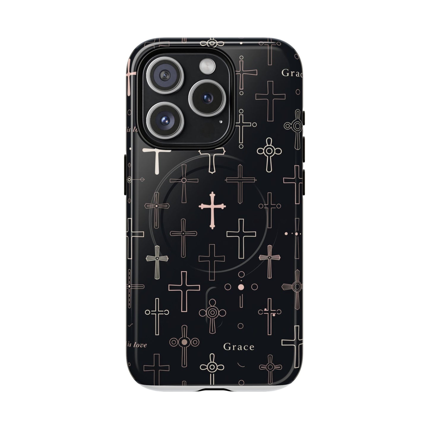 Magnetic Phone Case — Black Crosses "Grace" Protective Cover