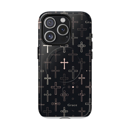 Magnetic Phone Case — Black Crosses "Grace" Protective Cover