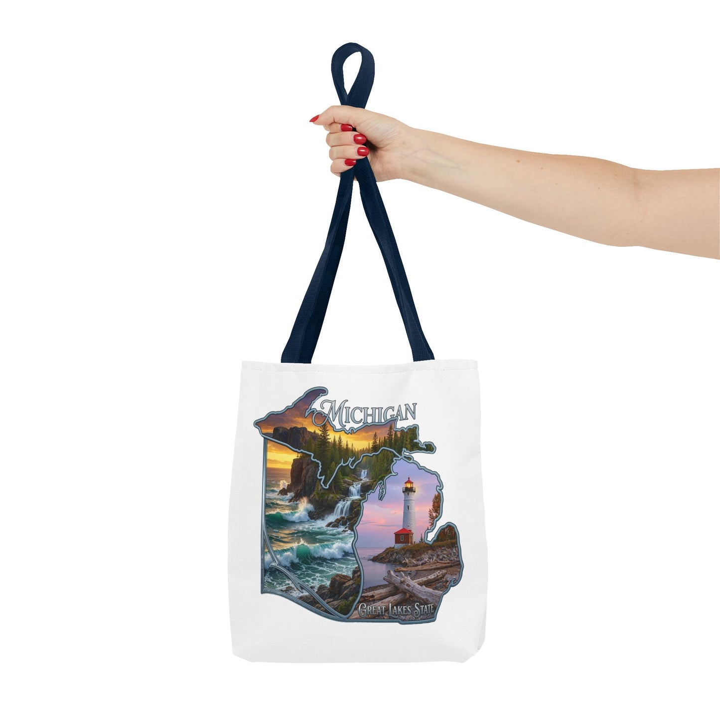 Michigan Lighthouse Tote Bag — Great Lakes Scenic State Travel Tote