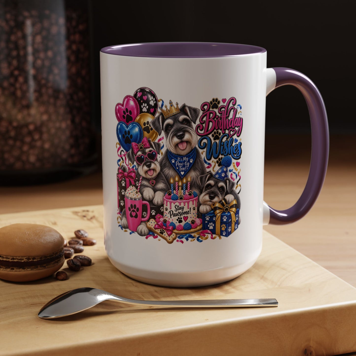 Birthday Wishes Dog Coffee Mug — Cute Paw Print Celebration Mug (11/15oz)