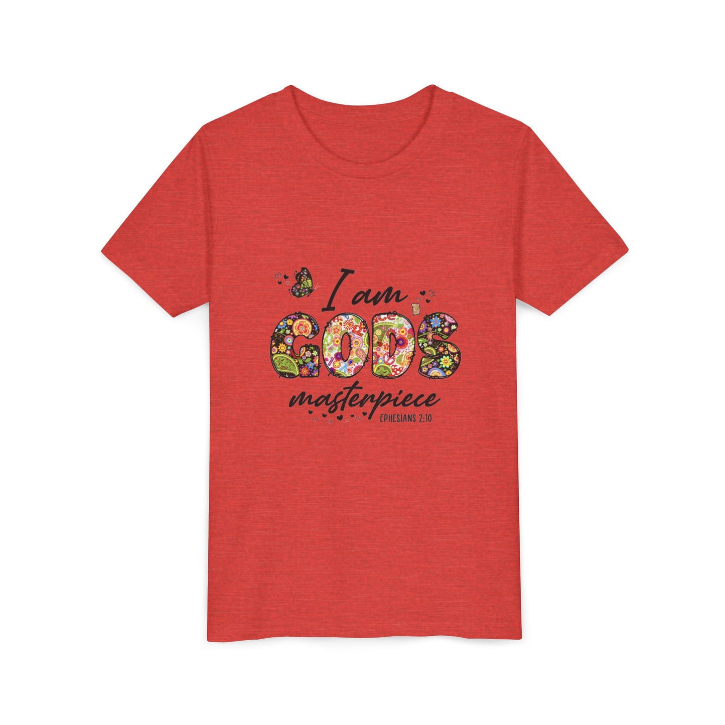I Am God’s Masterpiece Youth Tee — Floral Christian Inspirational Shirt