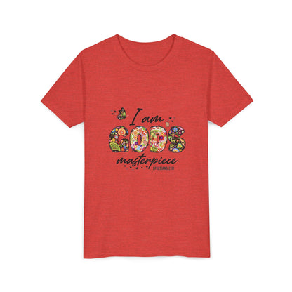I Am God’s Masterpiece Youth Tee — Floral Christian Inspirational Shirt