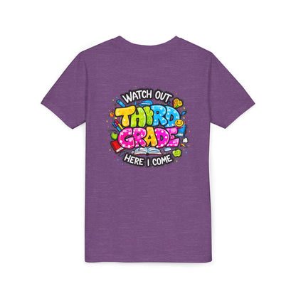 Third Grade Kids T‑Shirt — "Watch Out Third Grade Here I Come" Back-to-School Tee